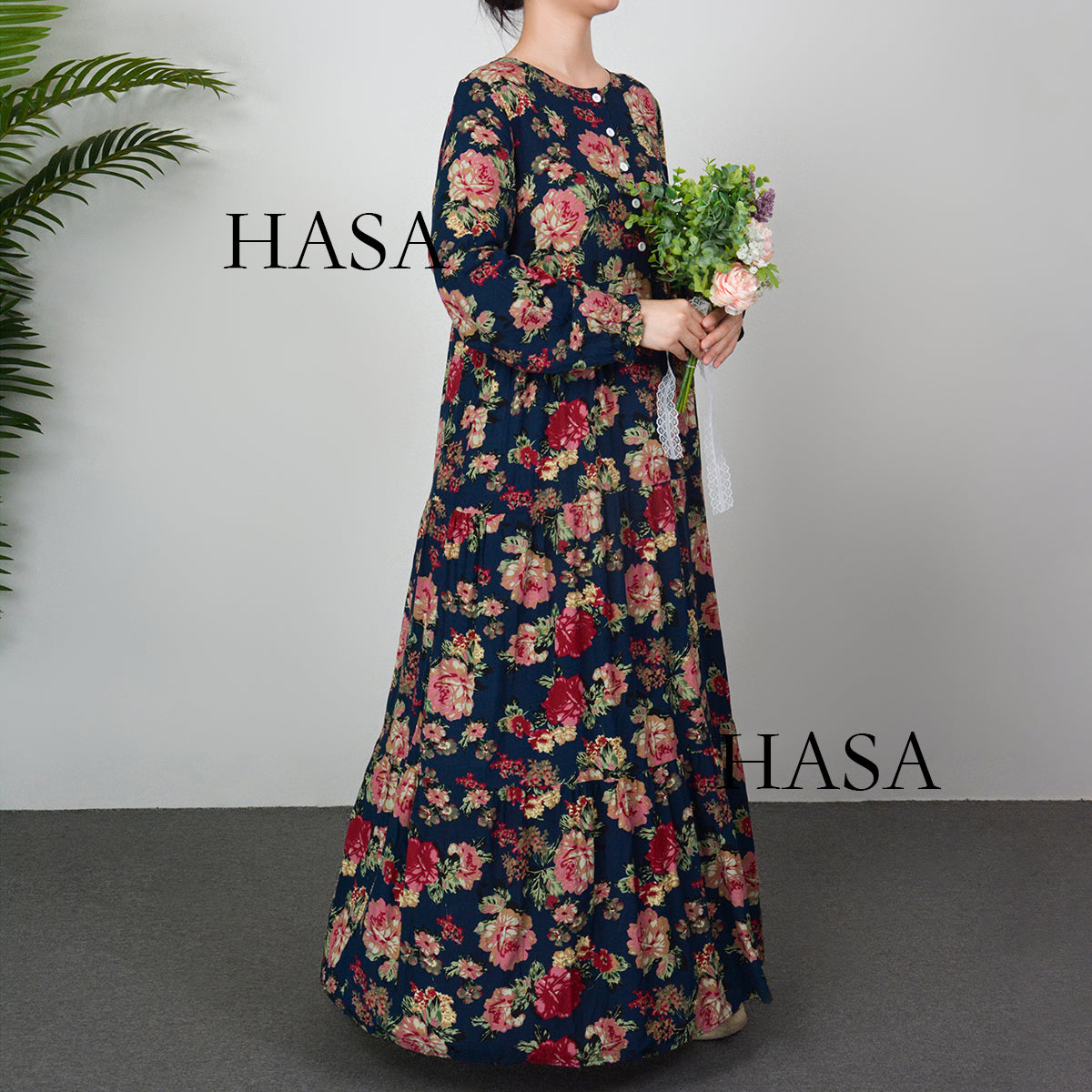 Robe d'été en rayonne avec boutons sur le devant, série HASA HS0620
