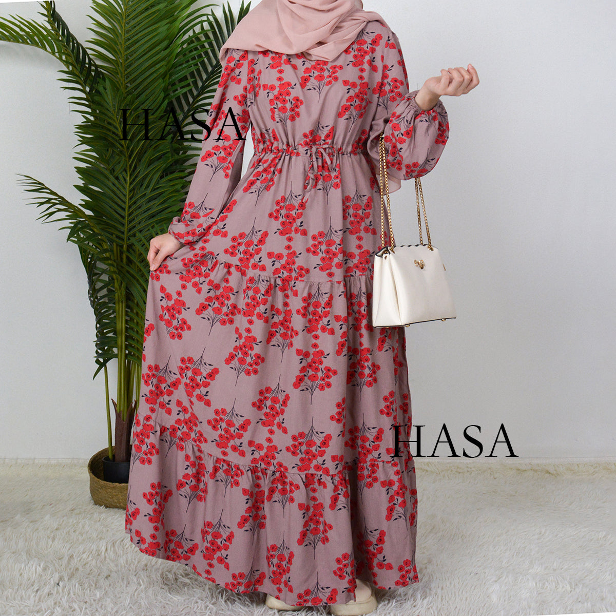 HS0819 Rayon long dress V-neck flower dress