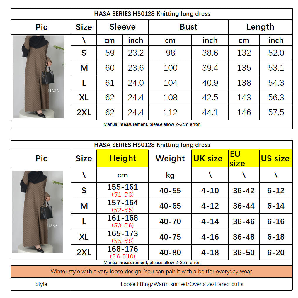 HS0128 Casual Fashion Checkered Knit Long Maxi Dress