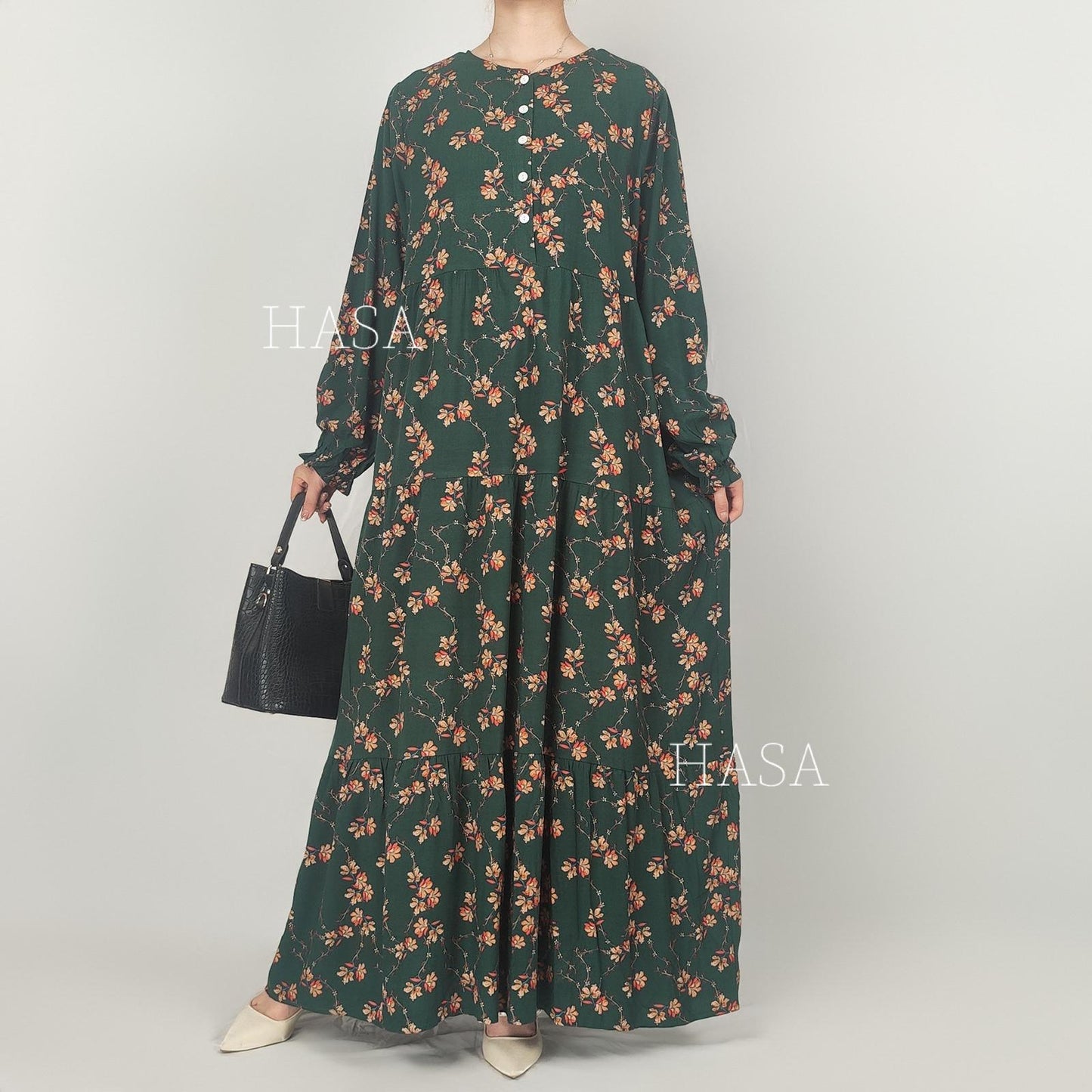 Robe d'été en rayonne avec boutons sur le devant, série HASA HS0620