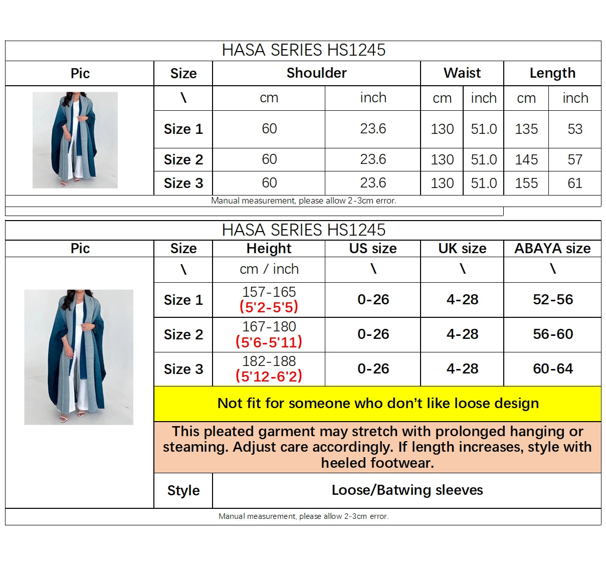 HASA HS1245 عباية أومبريه فضفاضة مع تفاصيل مرقعة مطوية