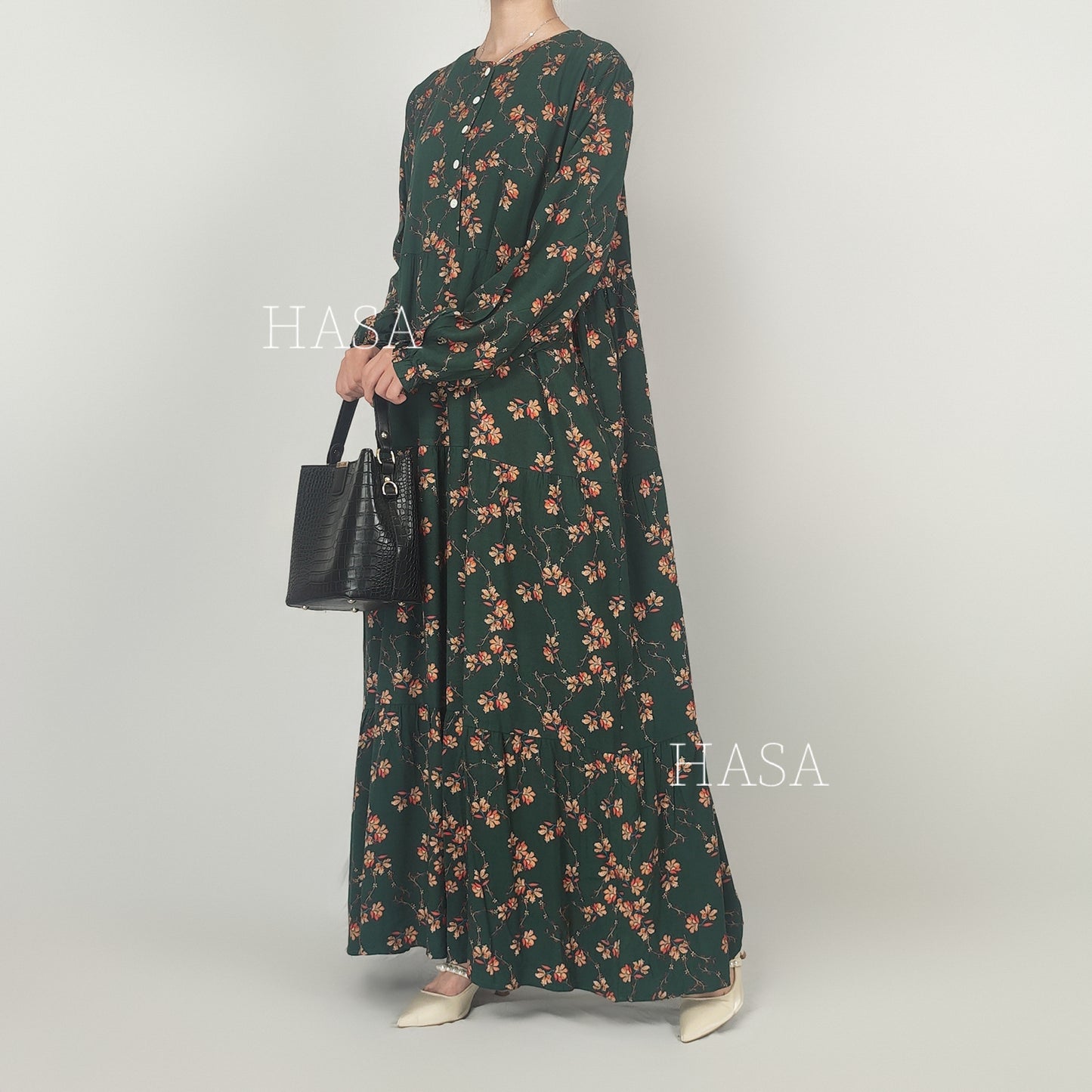 Robe d'été en rayonne avec boutons sur le devant, série HASA HS0620