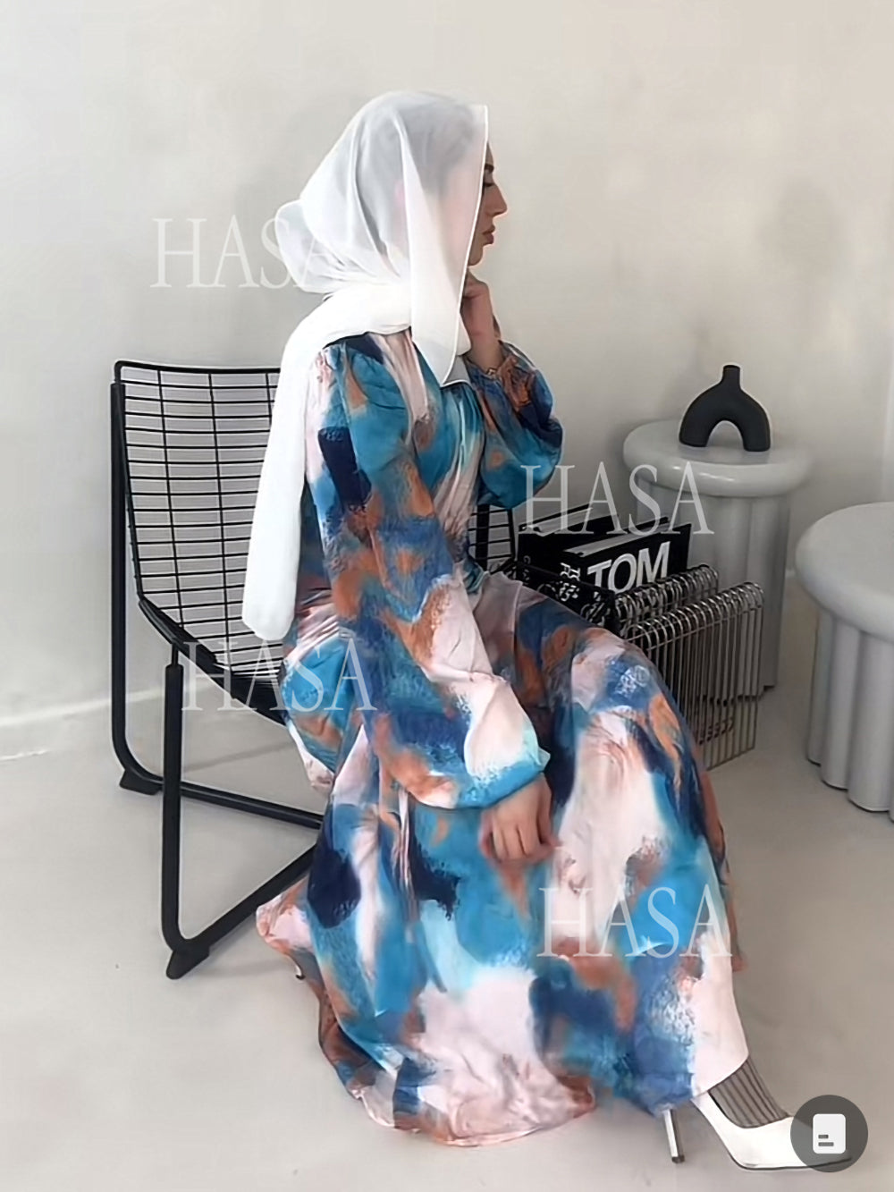 HASASERIES HS1228 Printemps Nouvelle Mode Style Graffiti Manches Bulles Robe Longue