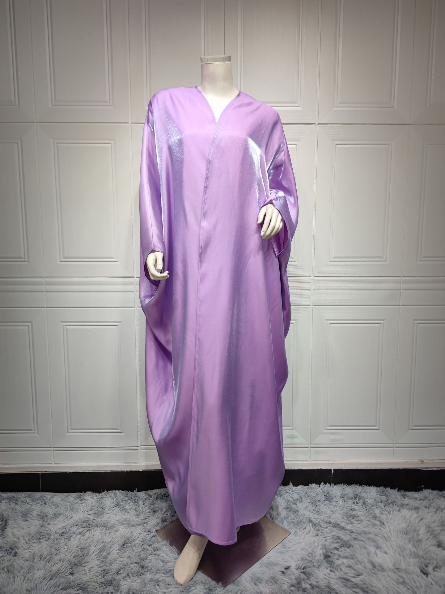 HASASERIES HS0466 Muslim Fashion Shiny Silk Bat Sleeves Robe