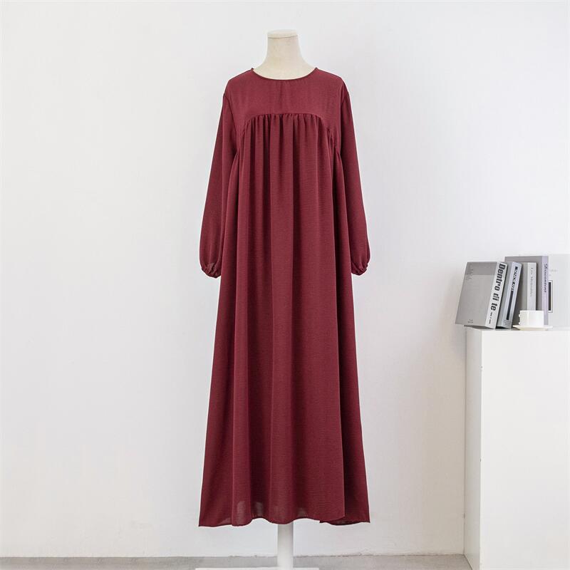 HS0470 Crepe Loose Plus Size Long Sleeve Solid Color Pullover Robe Pocket
