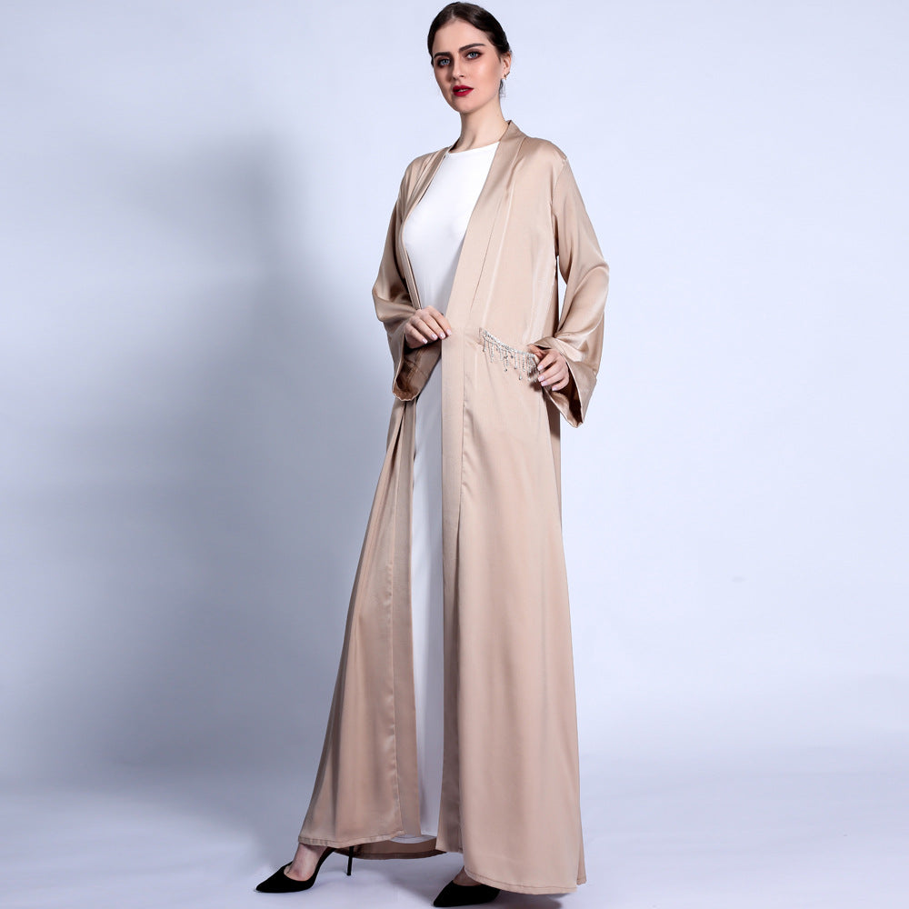 HASASERIES HS0432 Solid Color Wide Cuff Cardigan Lace-up Dress