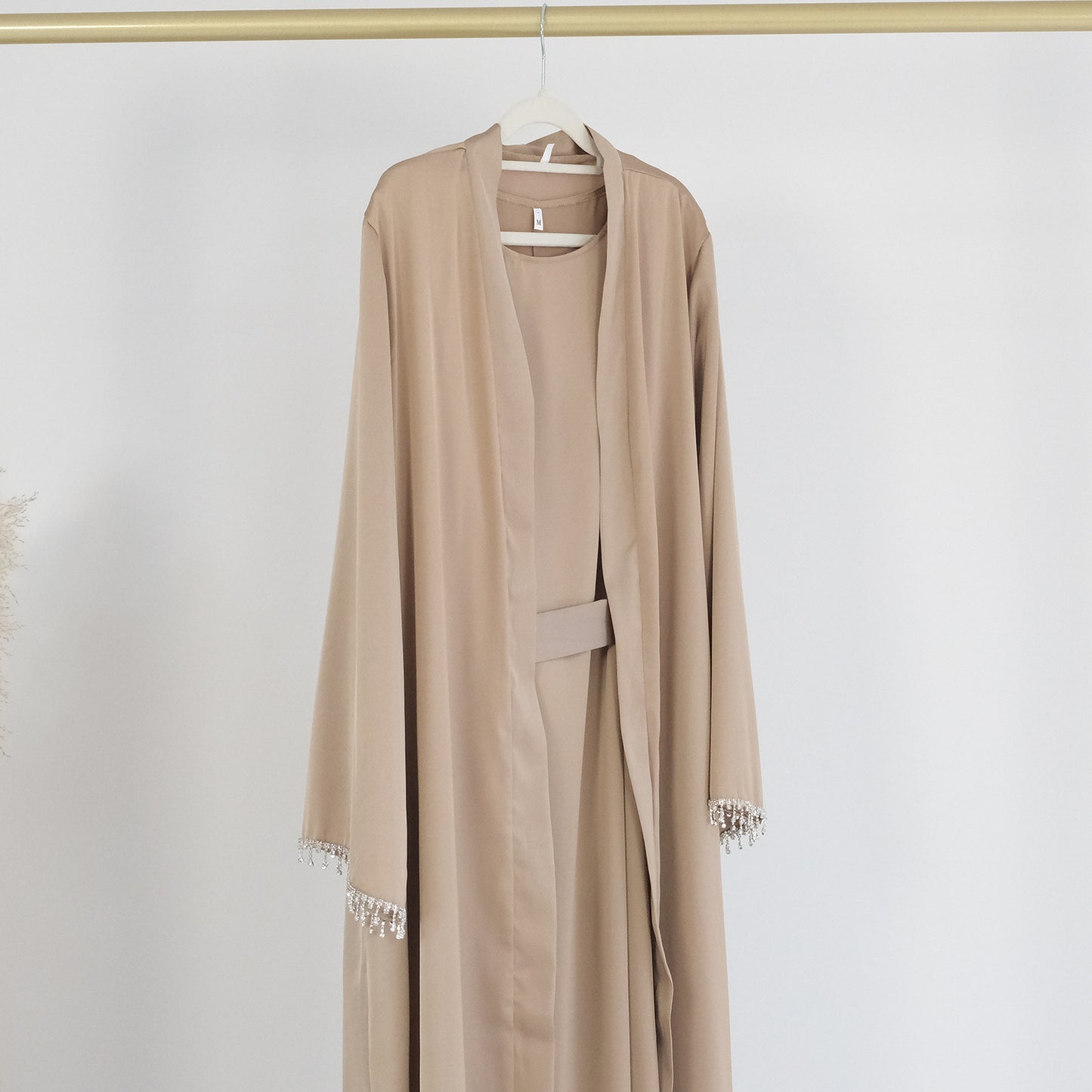 HASASERIES HS1047 1pcs Solid Color Beaded Cardigan Robe