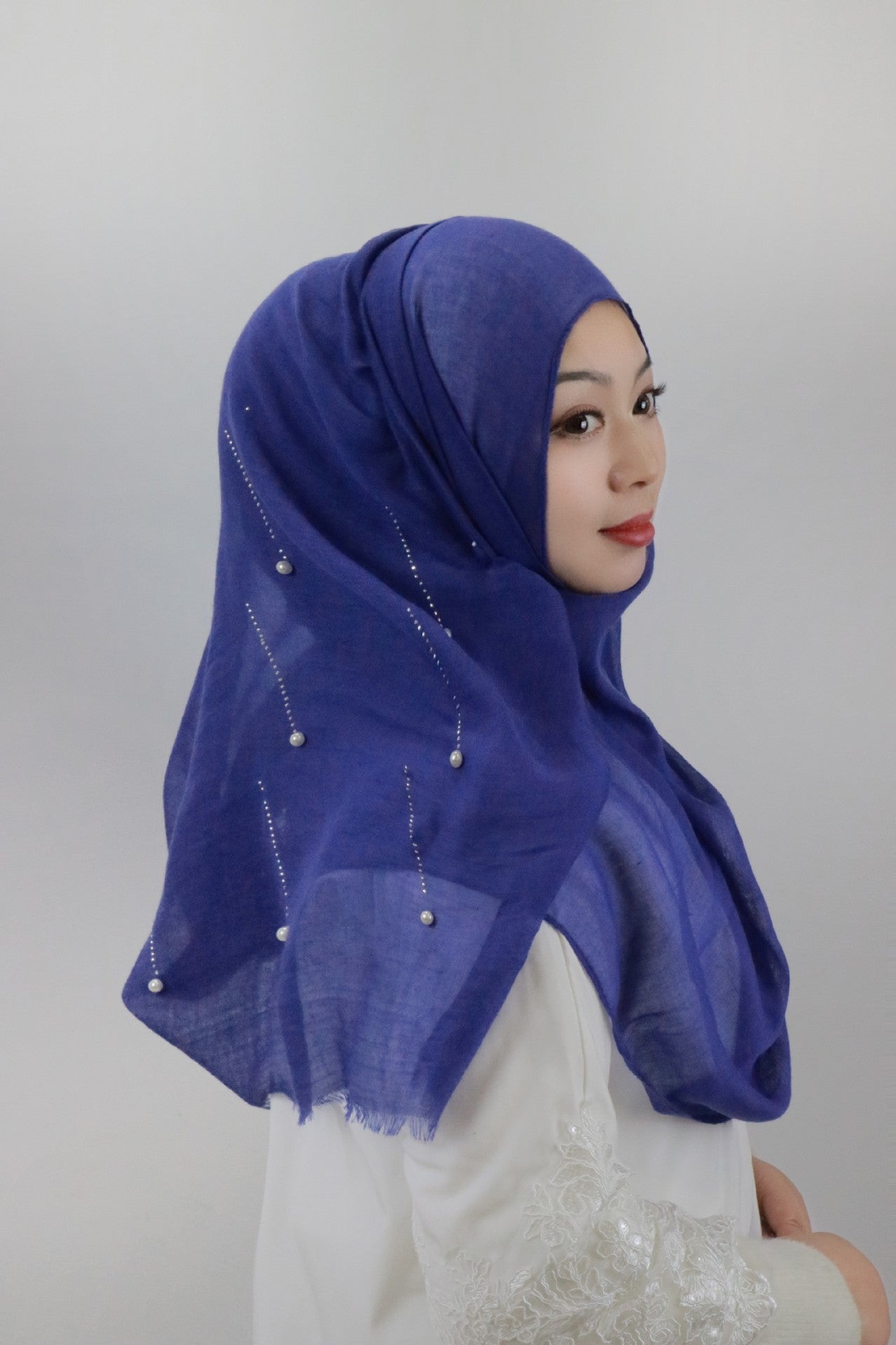 HASASERIES HS1106 Solid Color Scarf Long Beaded Shawl Headband