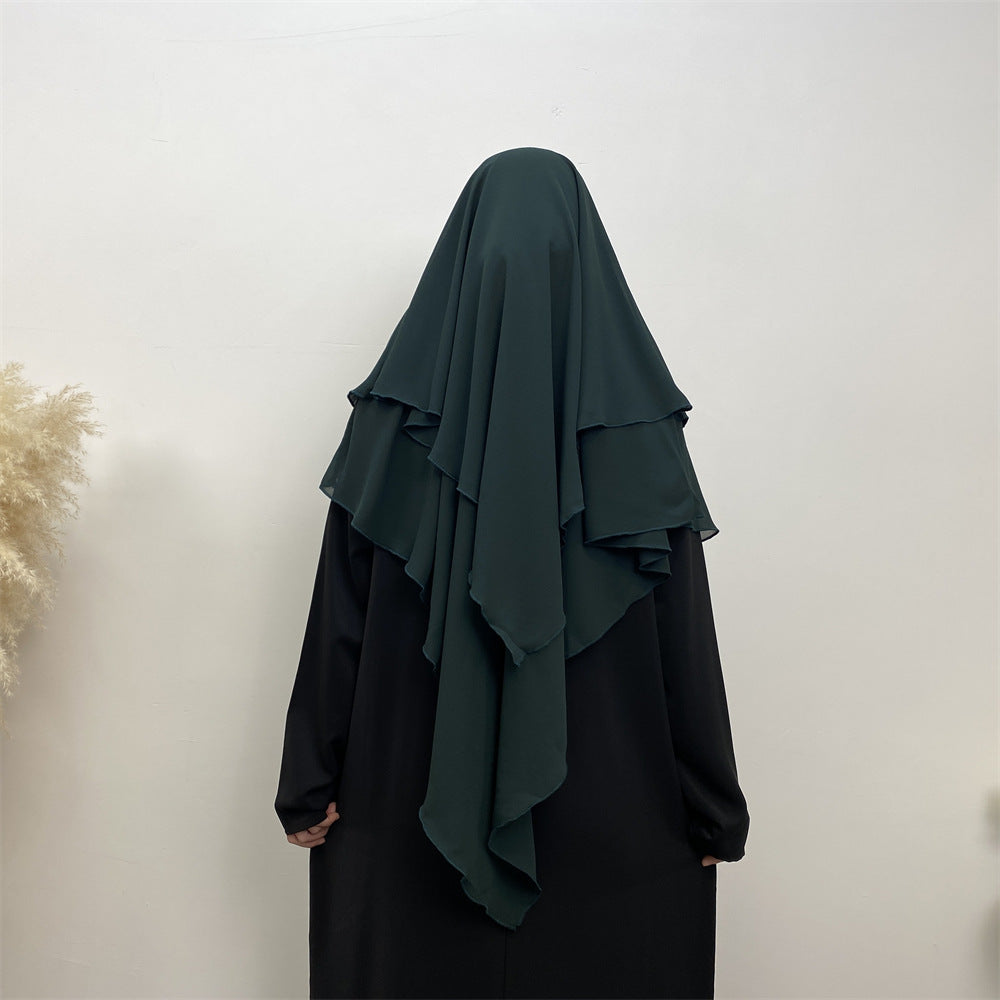 HS0453 Solid Color Chiffon Turban Middle East Dubai Turkey Solid Color Double Layer Big Turban