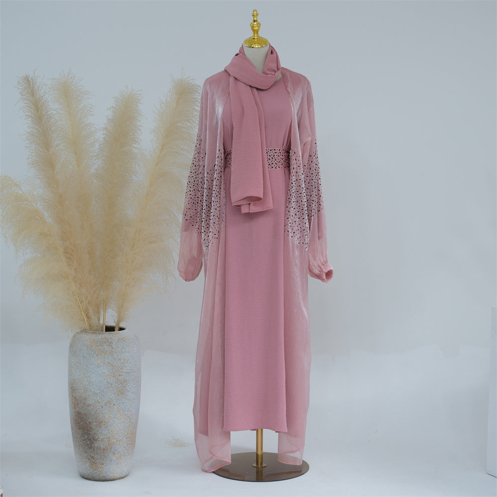 HASASERIES HS0932 3 Pcs Set Cardigan+Inner Dress+Hijab