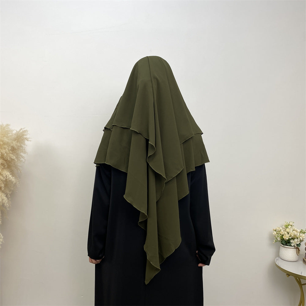 HS0453 Solid Color Chiffon Turban Middle East Dubai Turkey Solid Color Double Layer Big Turban