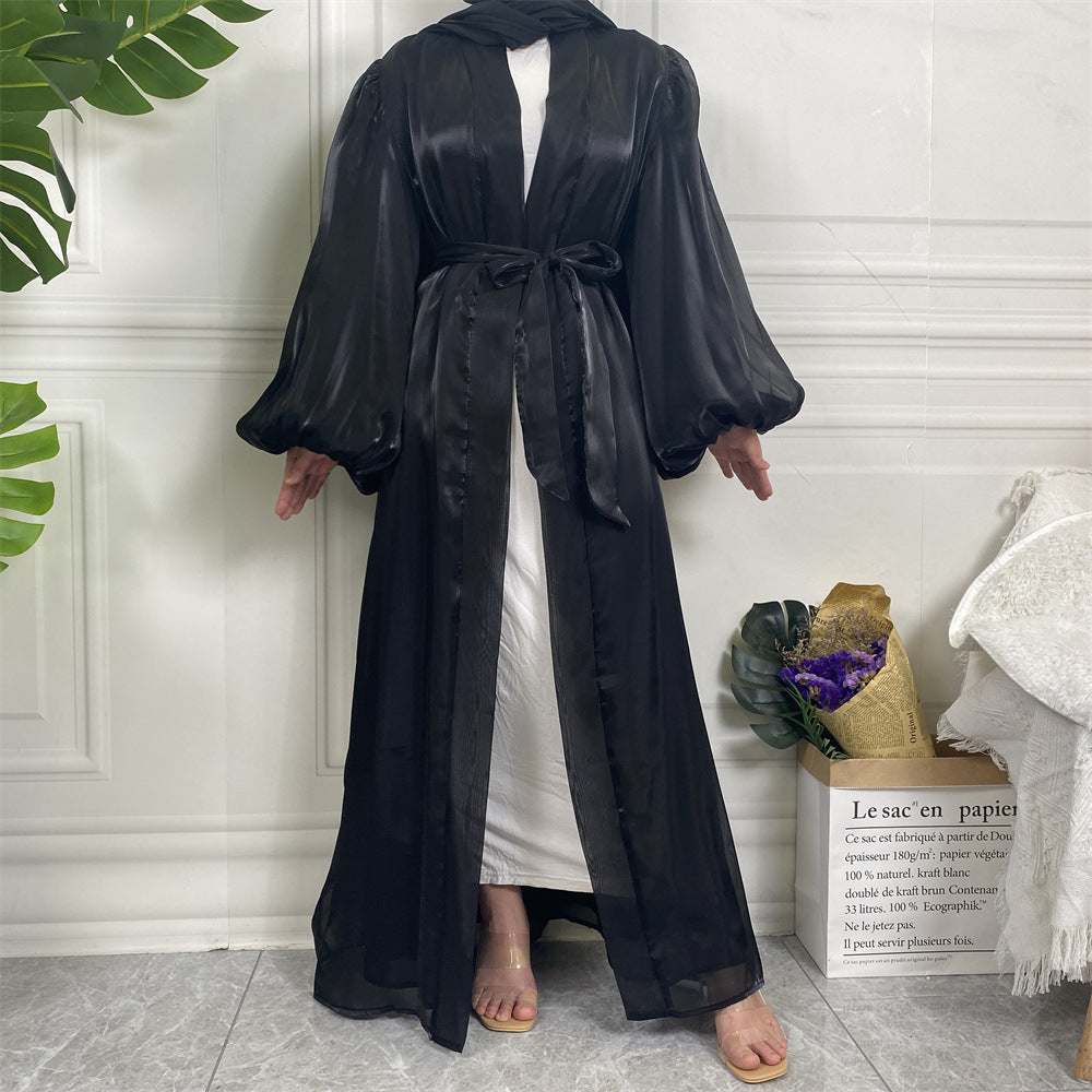 HASASERIES HS0929 Shiny Silk Balloon Sleeves Lined Cardigan