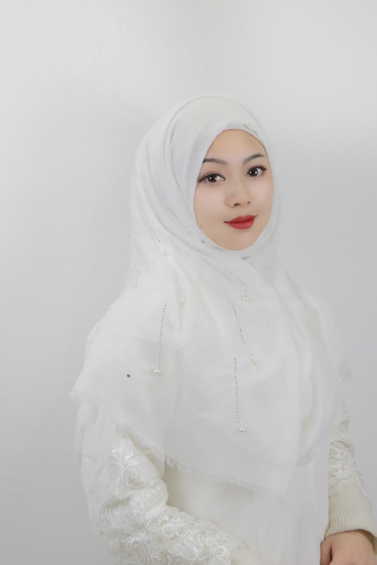 HASASERIES HS1106 Solid Color Scarf Long Beaded Shawl Headband