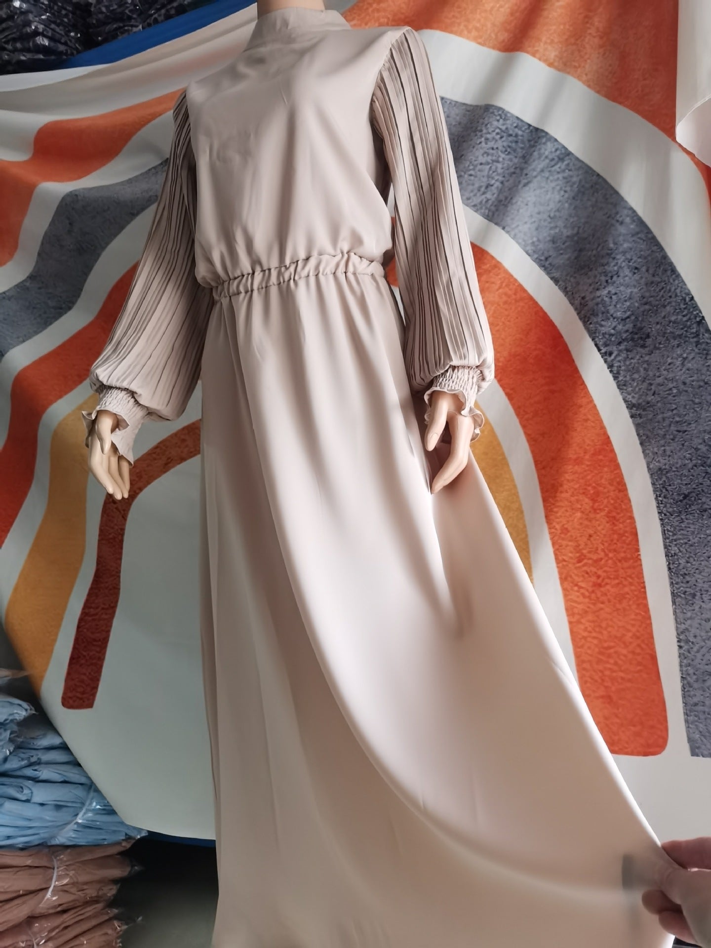 HASASERIES HS0761 Fashion Pleated Lace Up Dress Long Dress