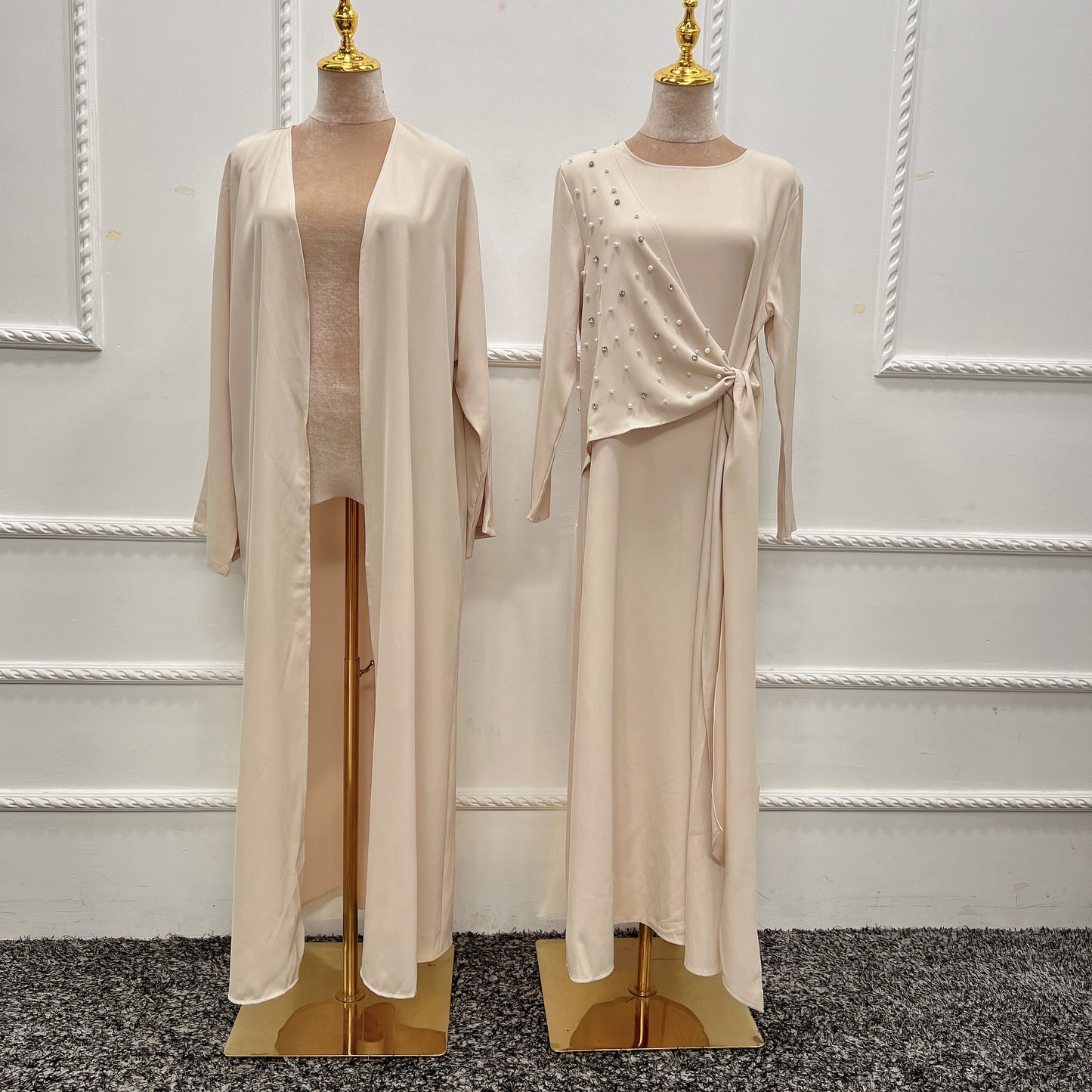 HASASERIES HS1012 Ensemble 2 pièces Cardigan de couleur unie + robe intérieure