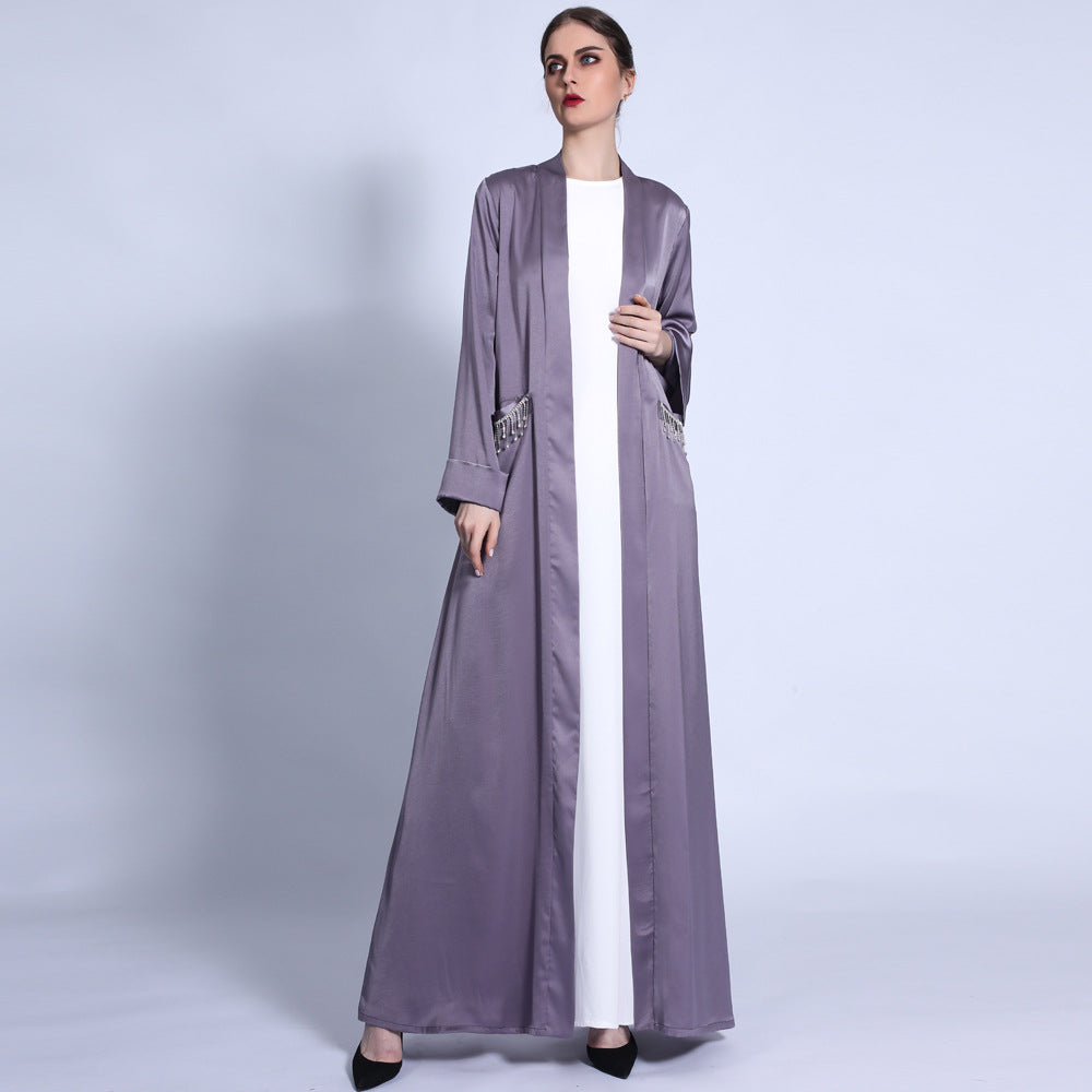 HASASERIES HS0432 Solid Color Wide Cuff Cardigan Lace-up Dress