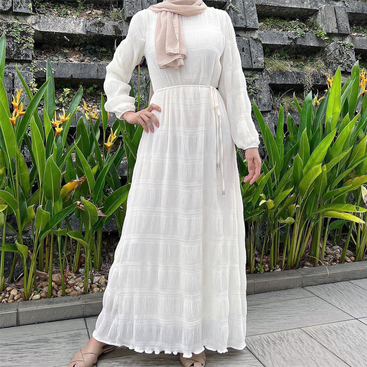 HASASERIES HS1049 Long Chiffon Pleated Dress