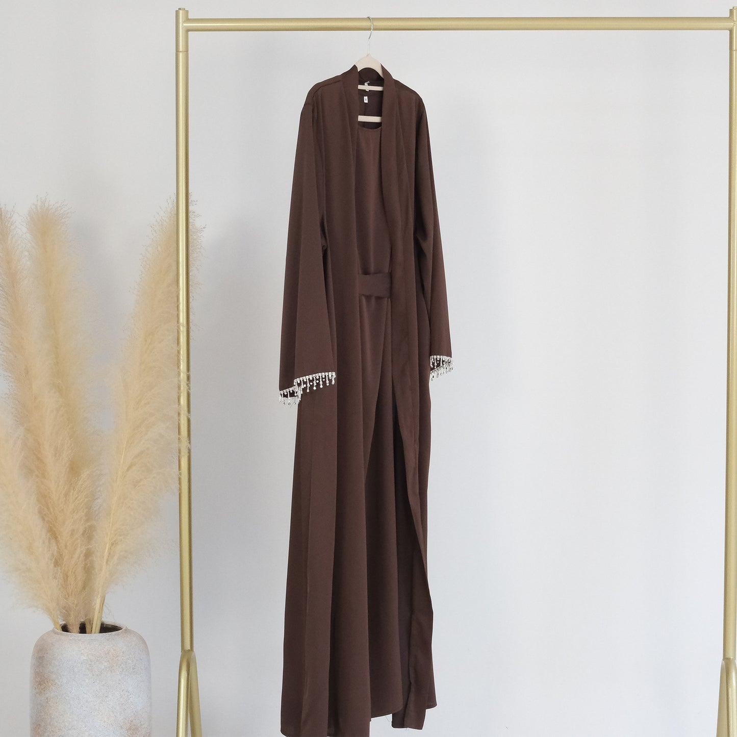 HASASERIES HS1047 1pcs Solid Color Beaded Cardigan Robe