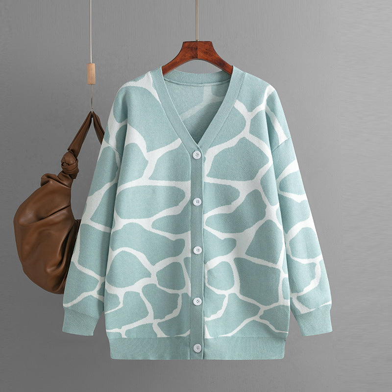 Manteau en tricot à col en V automne/hiver