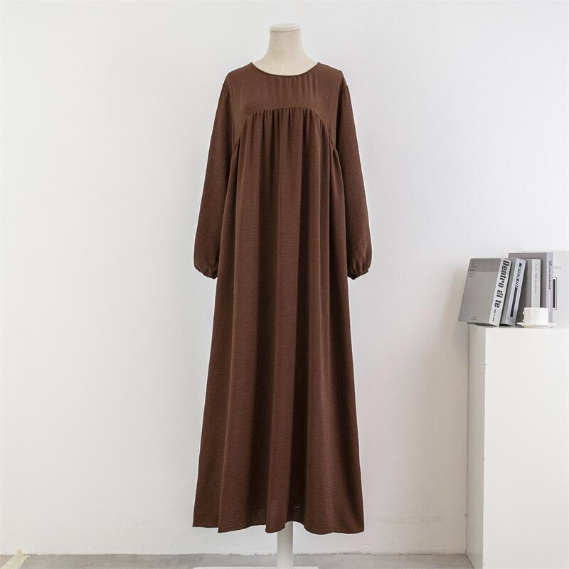 HS0470 Crepe Loose Plus Size Long Sleeve Solid Color Pullover Robe Pocket
