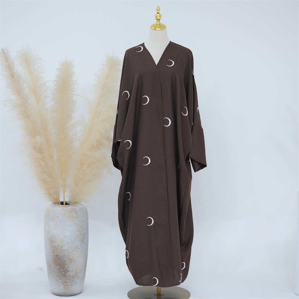 HASASERIES HS0935 Moon Embroidered Elegant Cardigan Abaya
