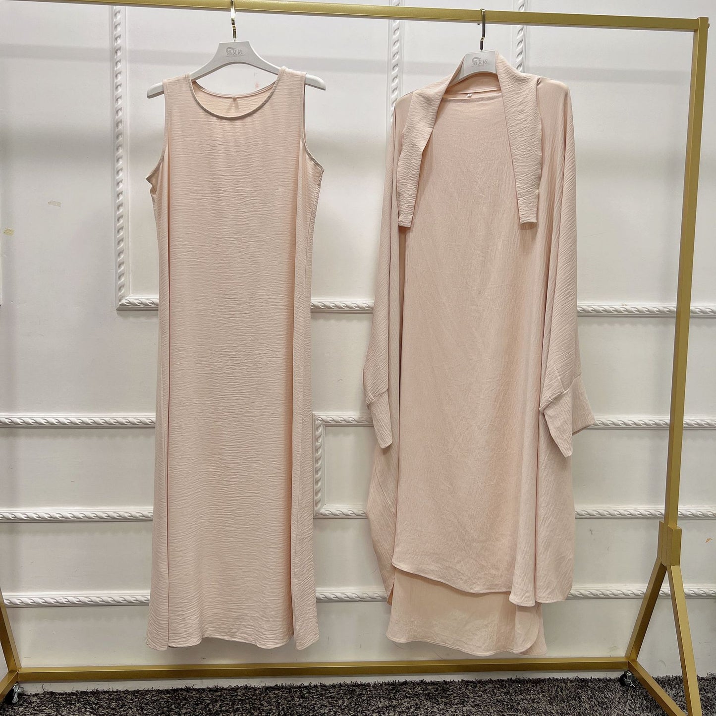 HS0464 2 PCS SET Middle Eastern Solid Color Robe Set Dress