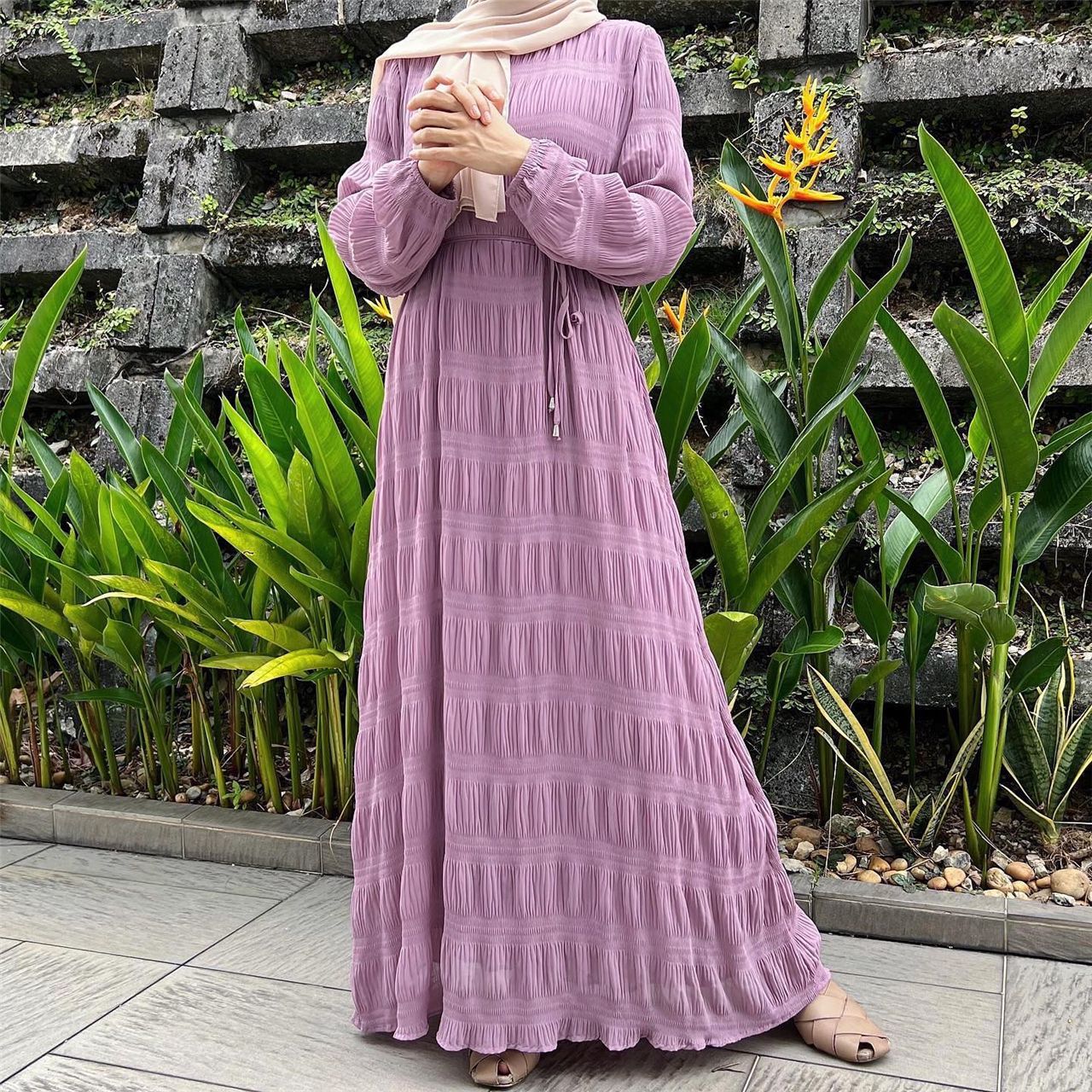 HASASERIES HS1049 Long Chiffon Pleated Dress