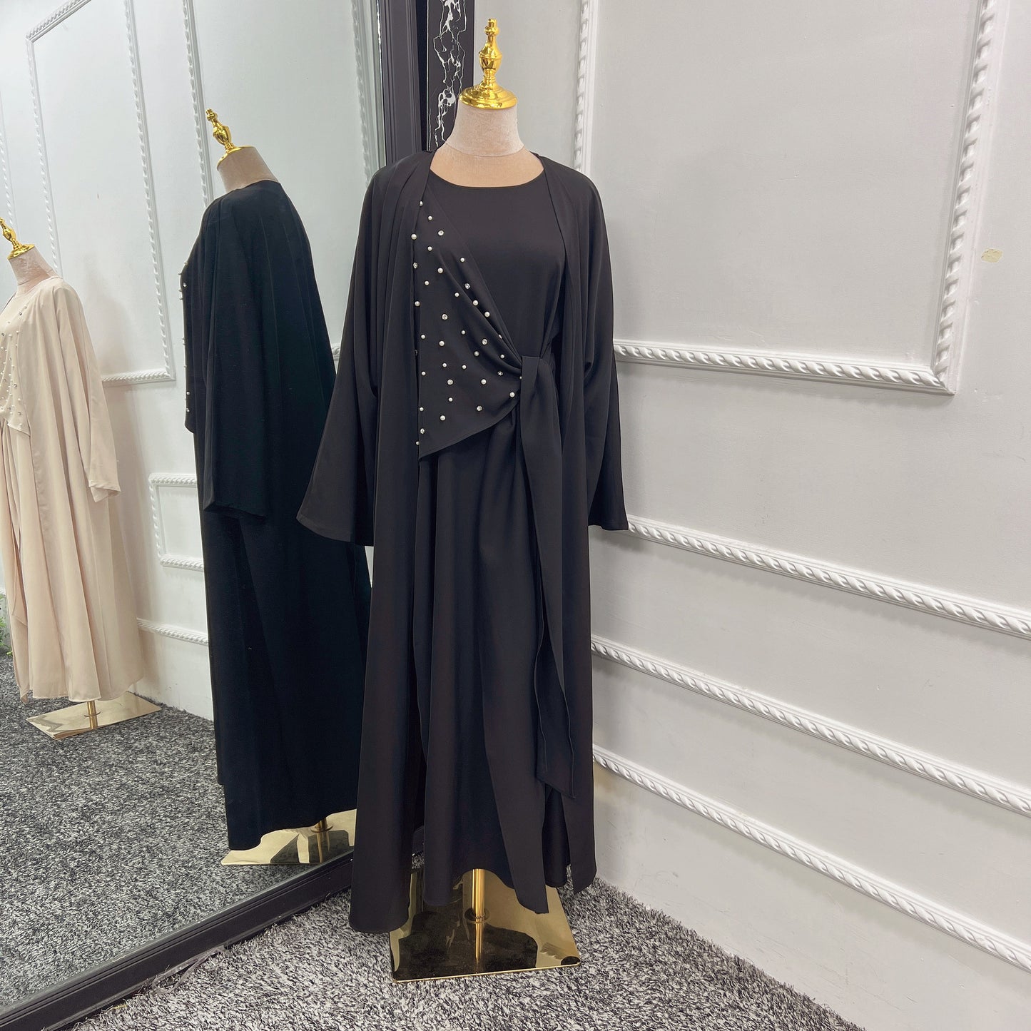 HASASERIES HS1012 Ensemble 2 pièces Cardigan de couleur unie + robe intérieure