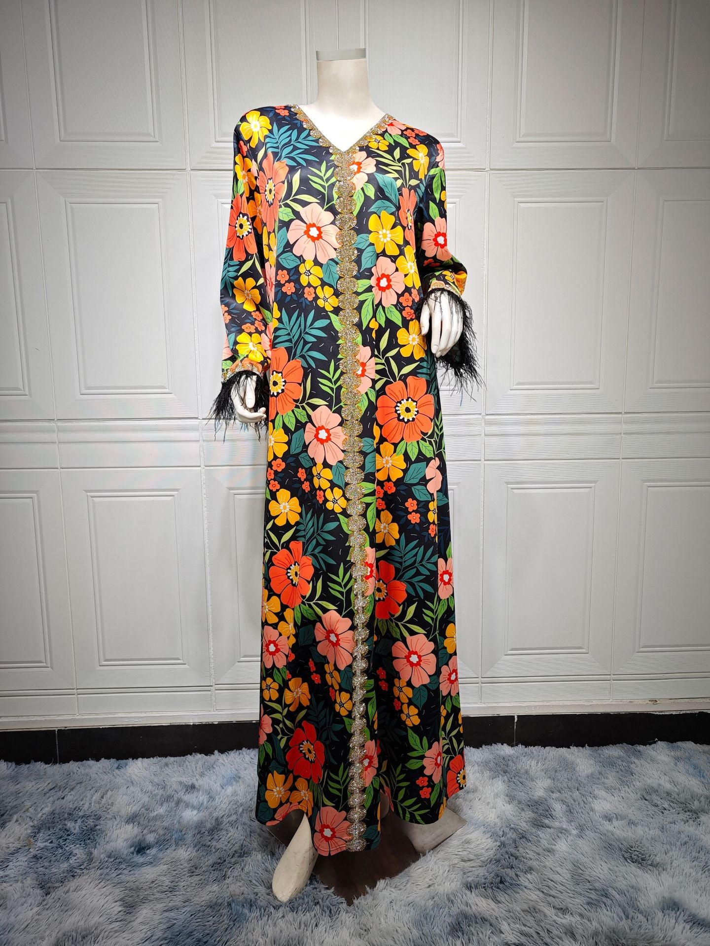 HASASERIES HS1078 Printed Diamond Camel Hair Dress