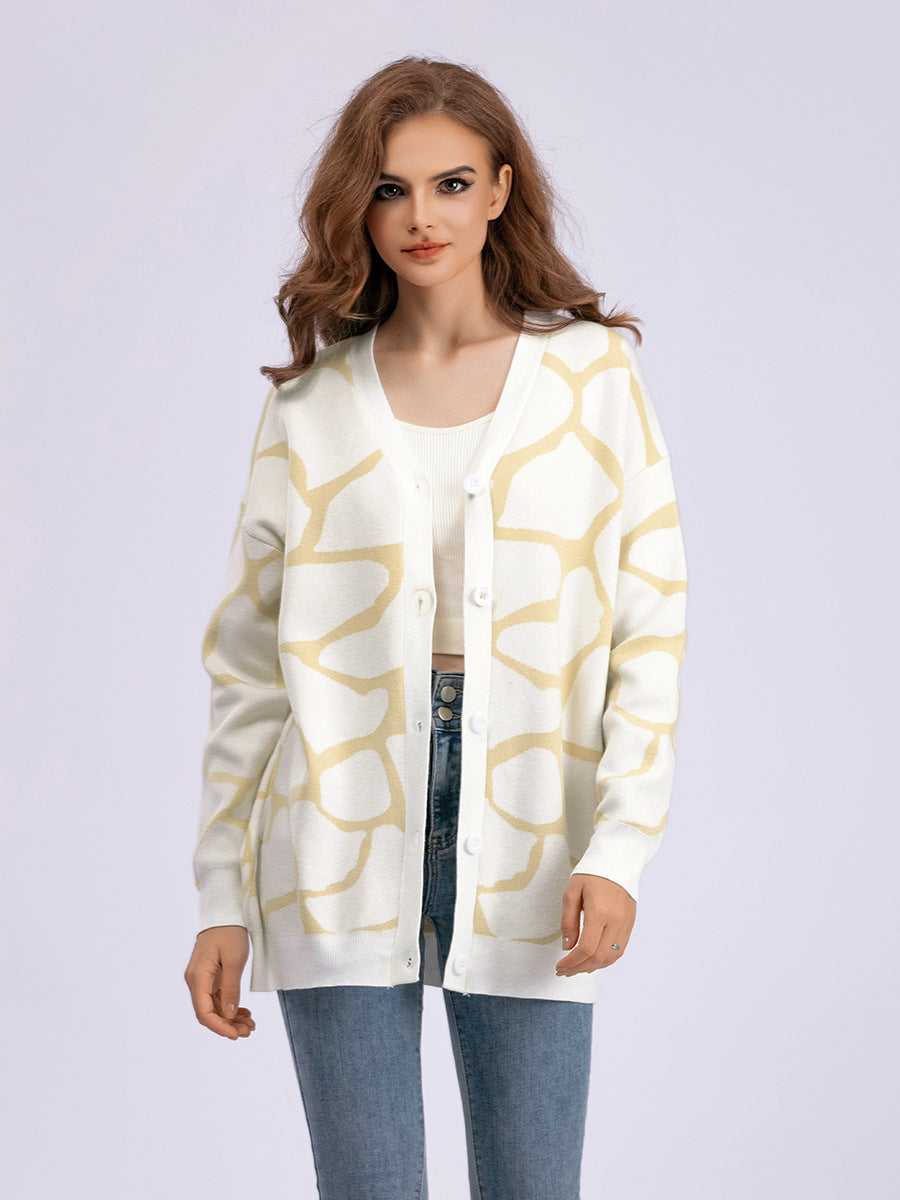 Manteau en tricot à col en V automne/hiver