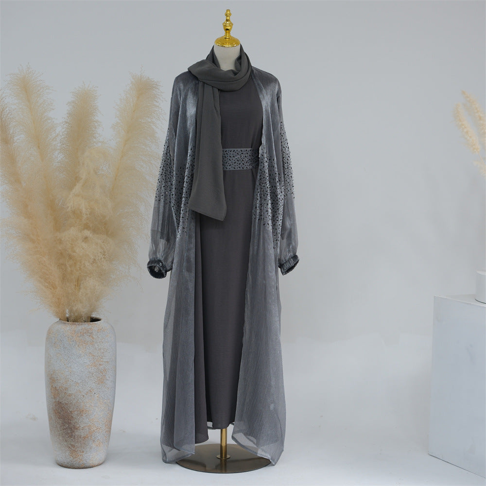 HASASERIES HS0932 3 Pcs Set Cardigan+Inner Dress+Hijab