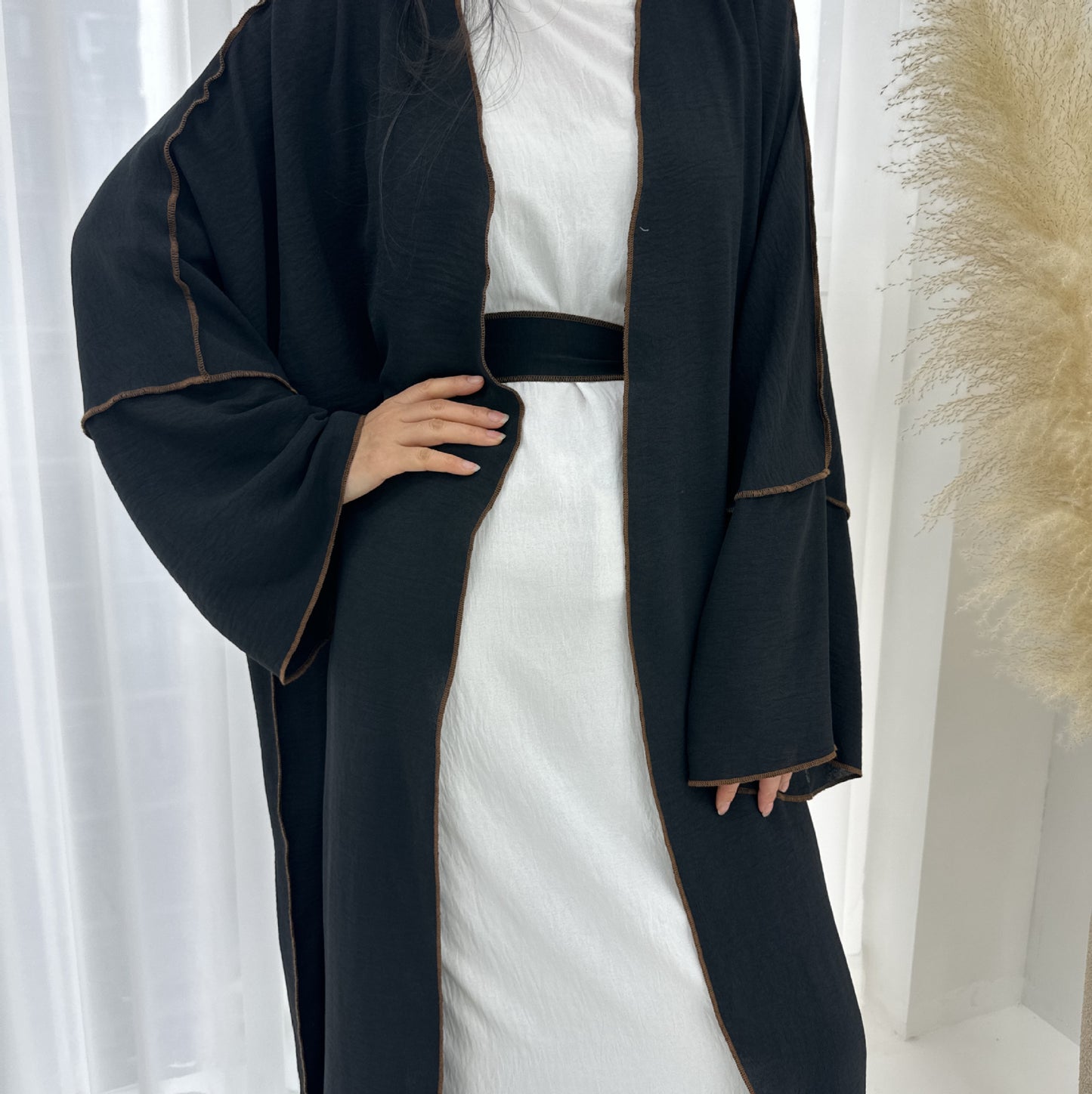 HASA HS1246H 2 PCS SET Crepe Solid Color Loose Hem Cardigan Robe with Hijab