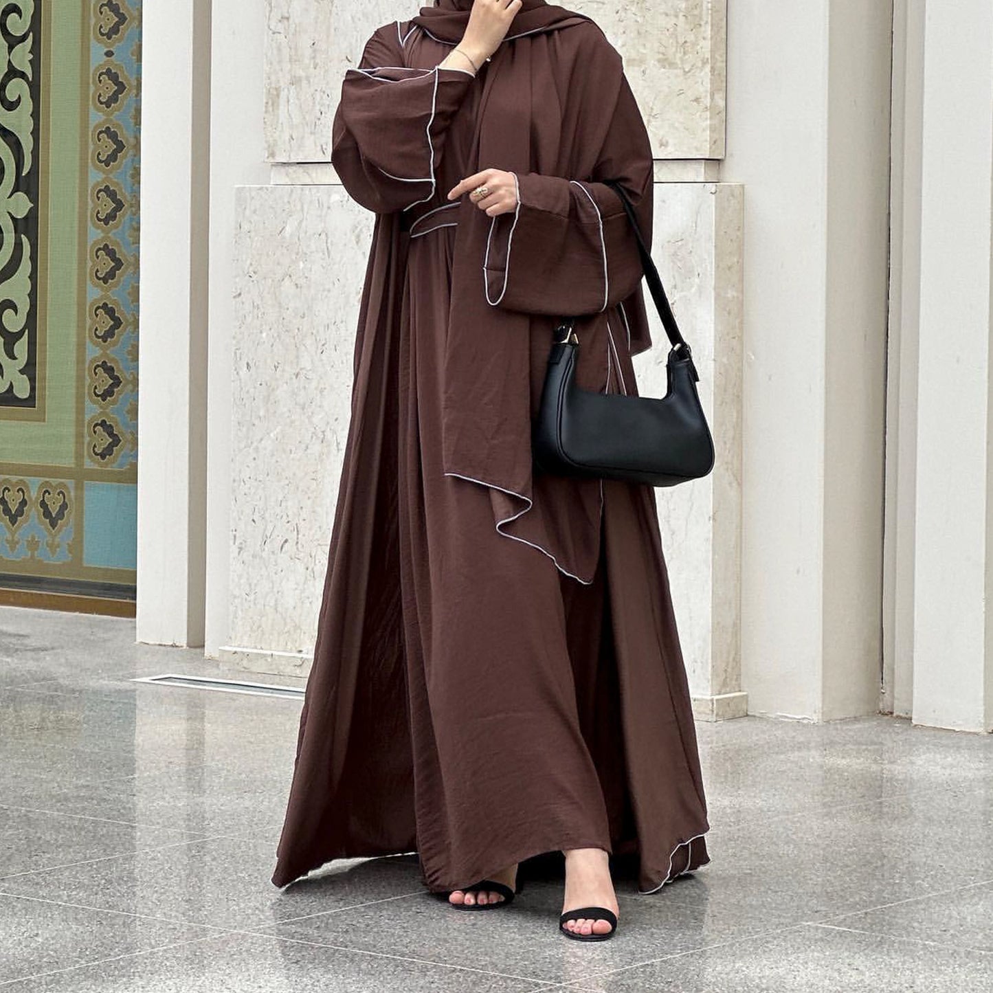 HASASERIES HS0933 3 Pcs Set Cardigan+Inner Dress+Hijab