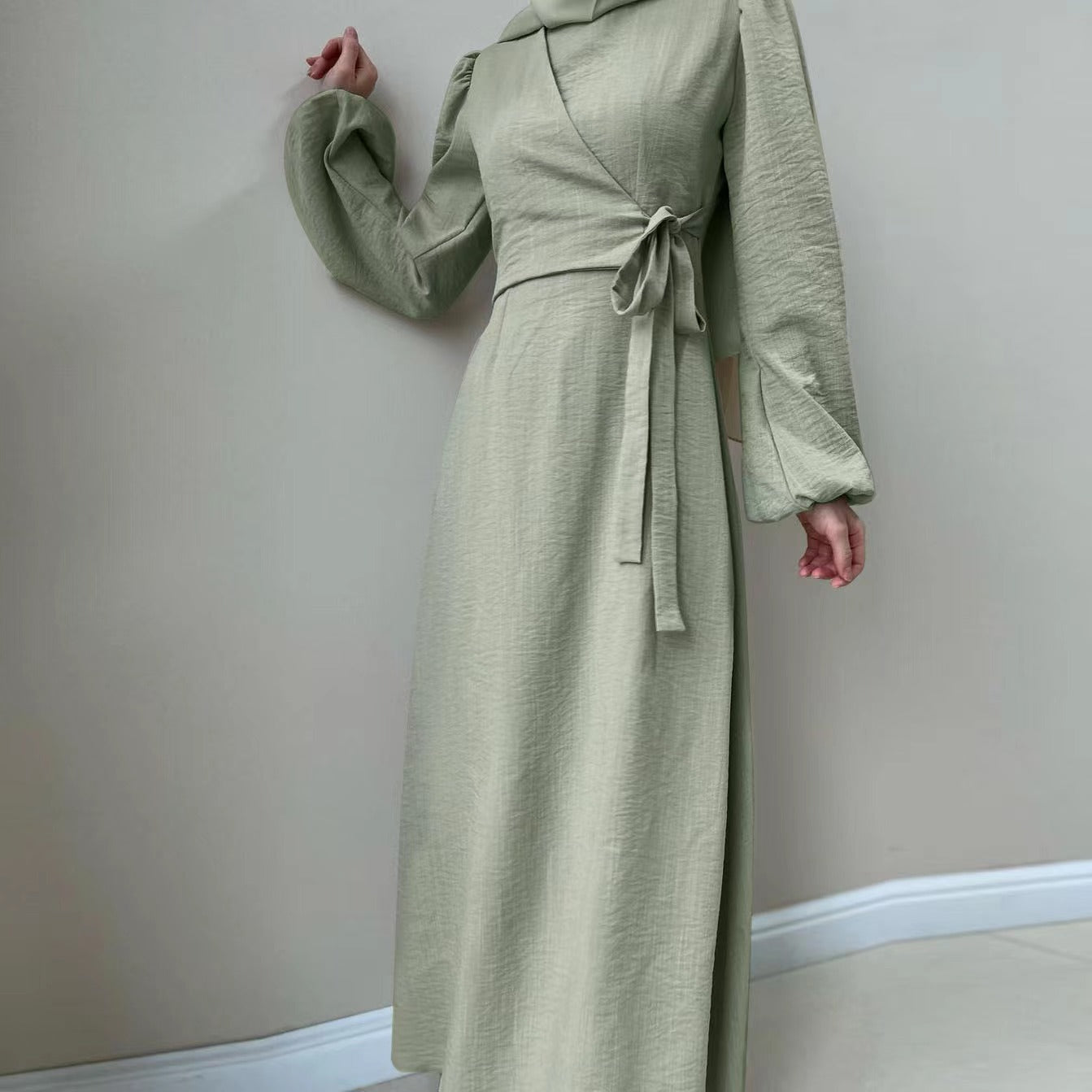 HASASERIES HS0759 Temperament Long Sleeve Fake Two-piece Lace-up Dress Long Skirt