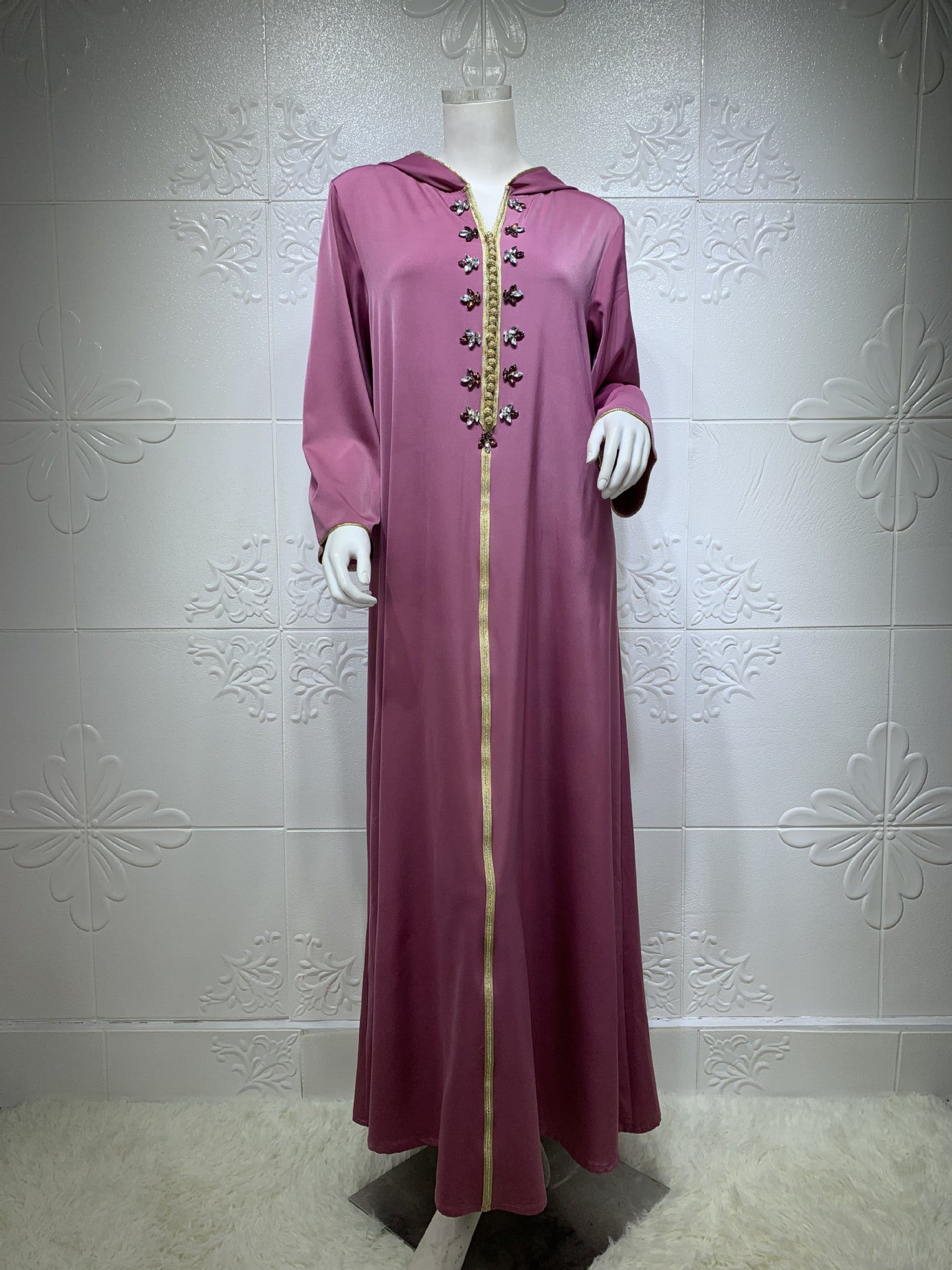 HASA's Series HS1231 Jeweled Ribbon Satin Home Dress Abaya