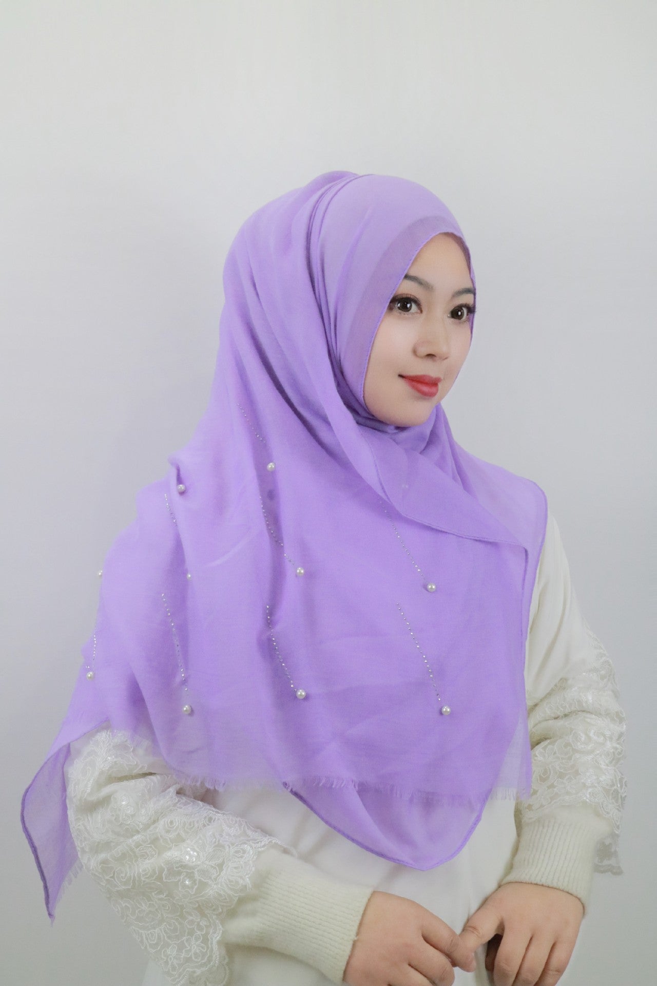 HASASERIES HS1106 Solid Color Scarf Long Beaded Shawl Headband