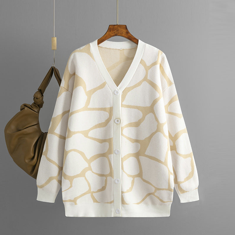 Manteau en tricot à col en V automne/hiver