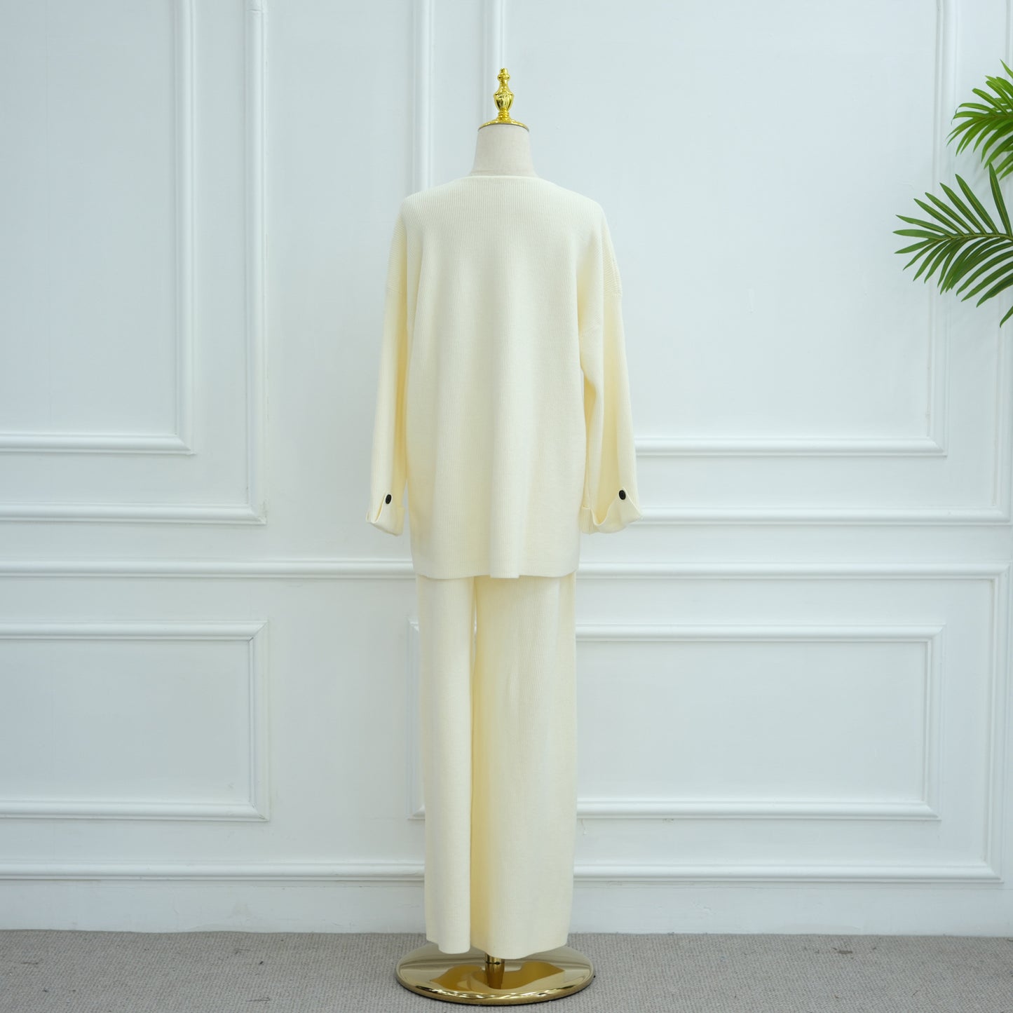 HS6600 Autumn and winter thickened knitted suit solid color two-piece suit (headscarf not included) cuff button design