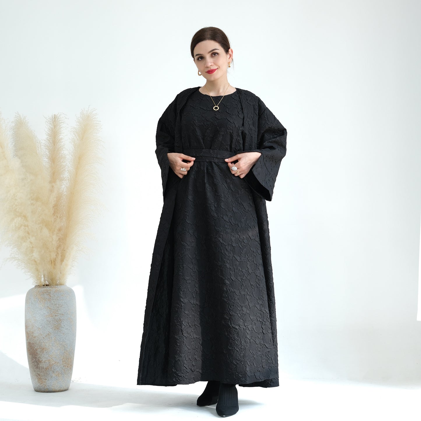 HASASERIES HS0719 Cardigan with Vest Dress Abaya Robe