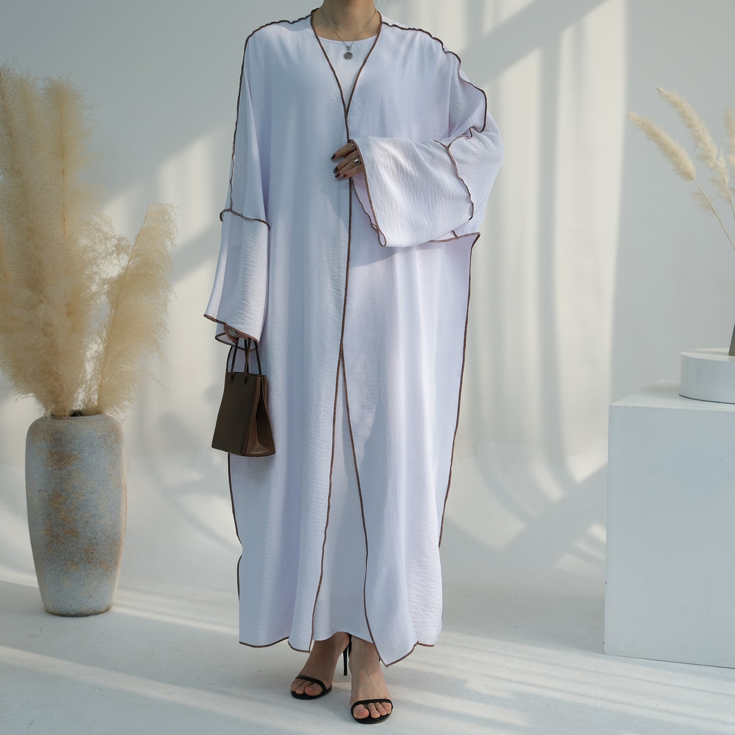 HASASERIES HS1095 3pcs Set Cardigan+without Sleeves Inner Dress+Hijab