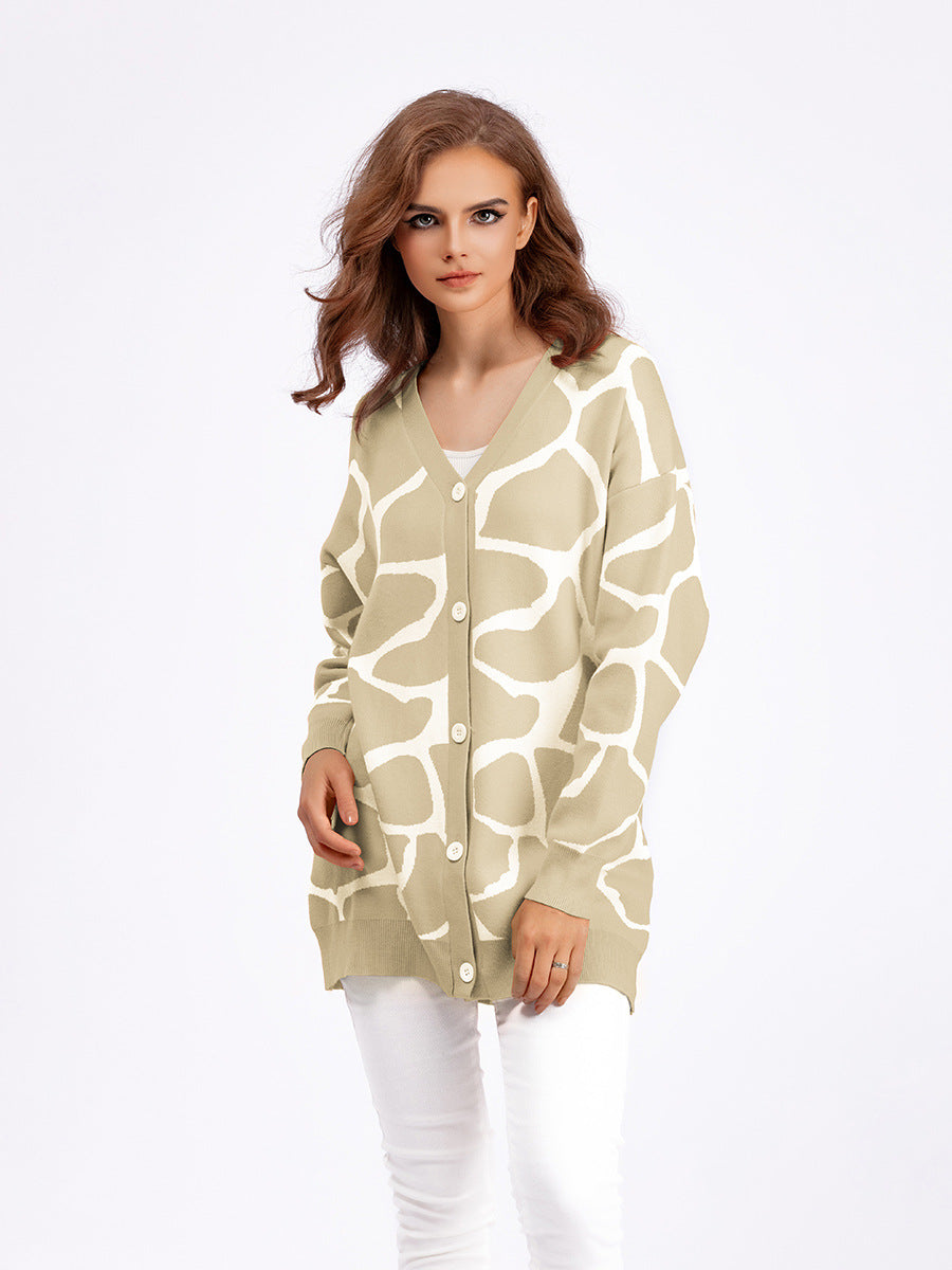 Manteau en tricot à col en V automne/hiver
