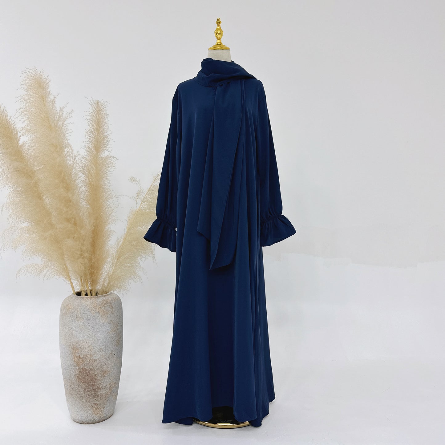 HASASERIES HS1173 Solid Color Hooded Abaya with Side Pocket