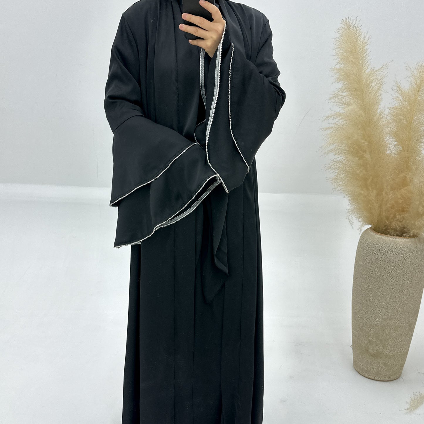 HASASERIES HS1188 Ensemble 3 pièces, cardigan en satin + robe intérieure + ceinture spéciale