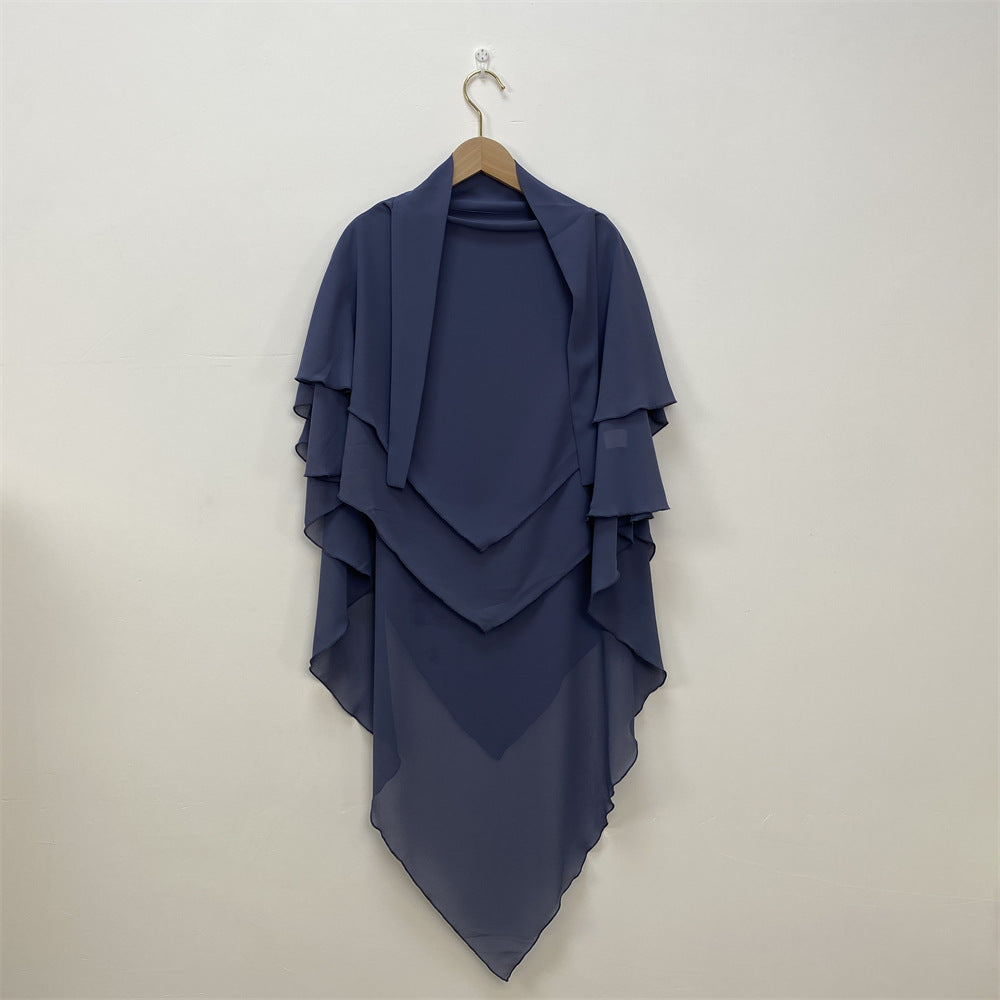 HS0453 Solid Color Chiffon Turban Middle East Dubai Turkey Solid Color Double Layer Big Turban