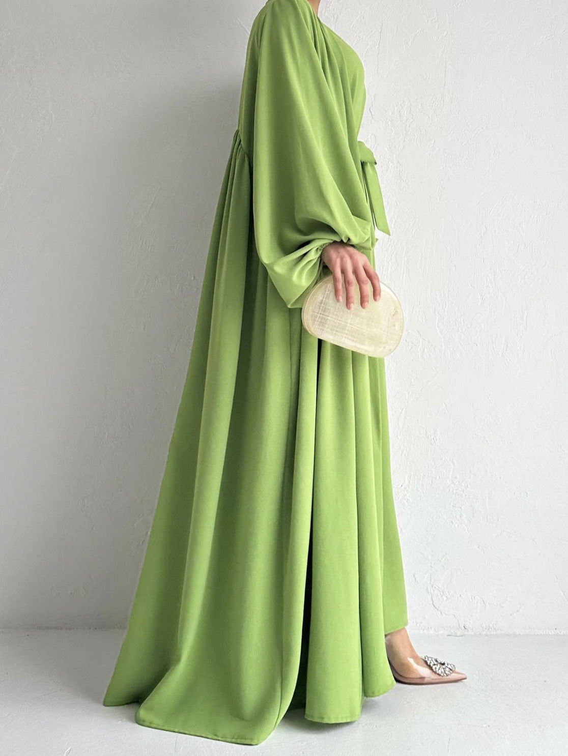 HS0479 Two Pieces Set Nidha Open Abaya with Bubble Sleeves and Inner Dress