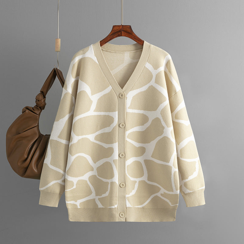 Manteau en tricot à col en V automne/hiver
