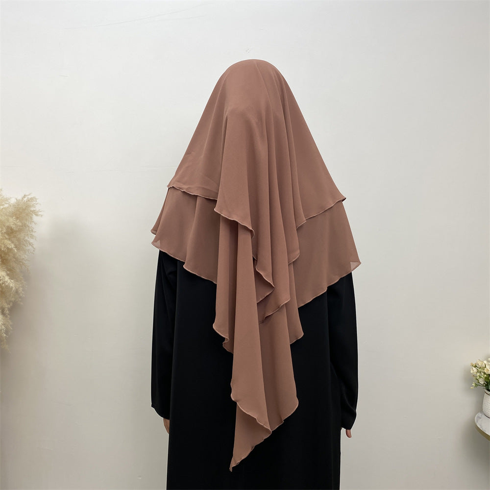 HS0453 Solid Color Chiffon Turban Middle East Dubai Turkey Solid Color Double Layer Big Turban