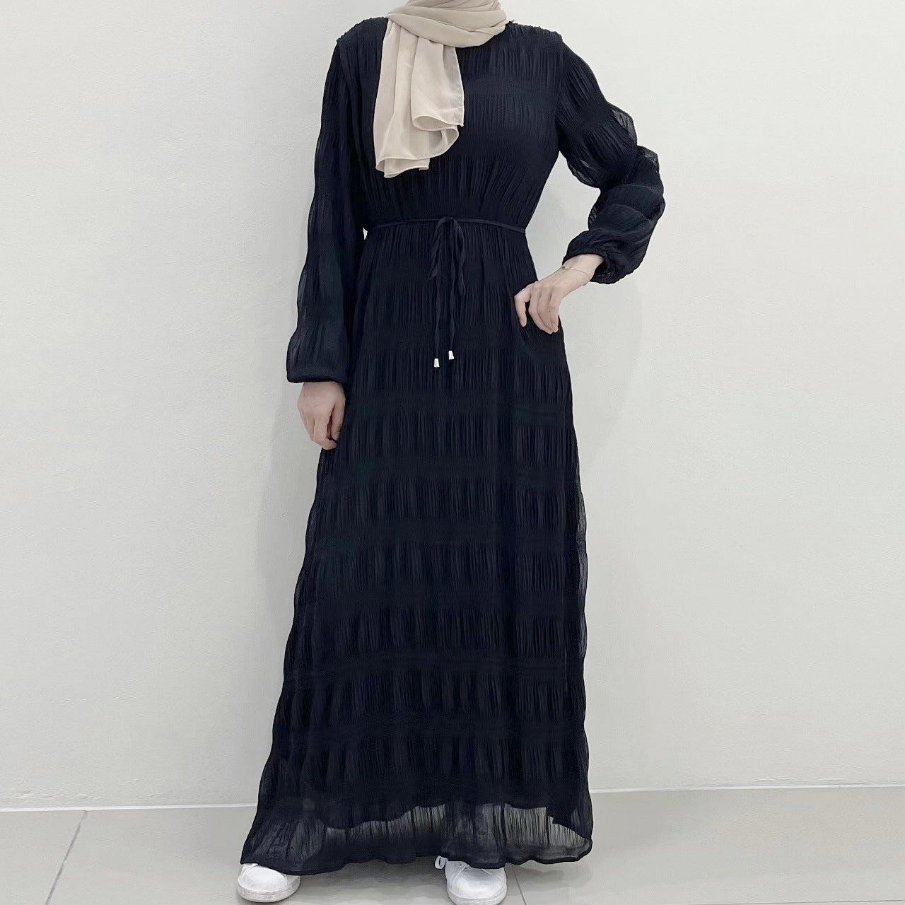 HASASERIES HS1049 Long Chiffon Pleated Dress