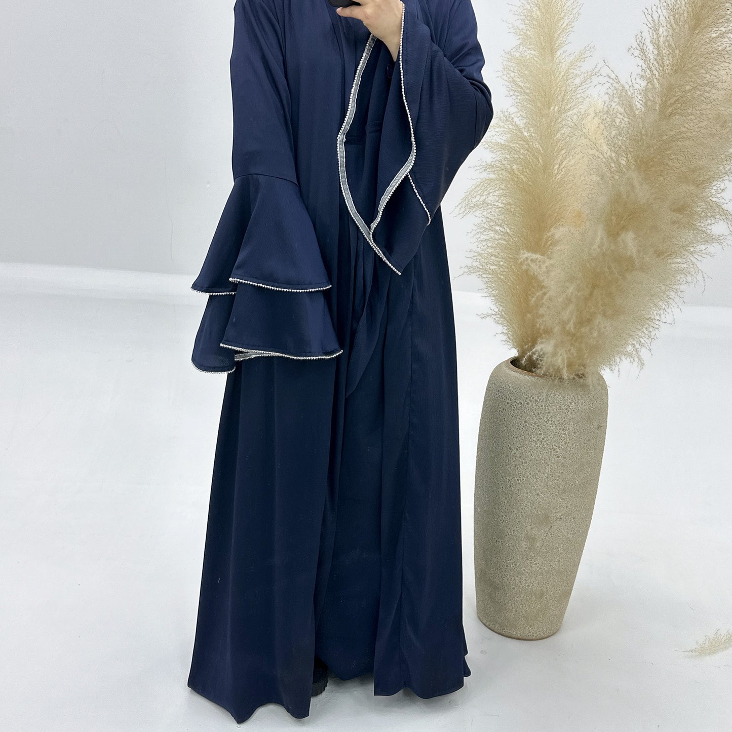 HASASERIES HS1188 Ensemble 3 pièces, cardigan en satin + robe intérieure + ceinture spéciale