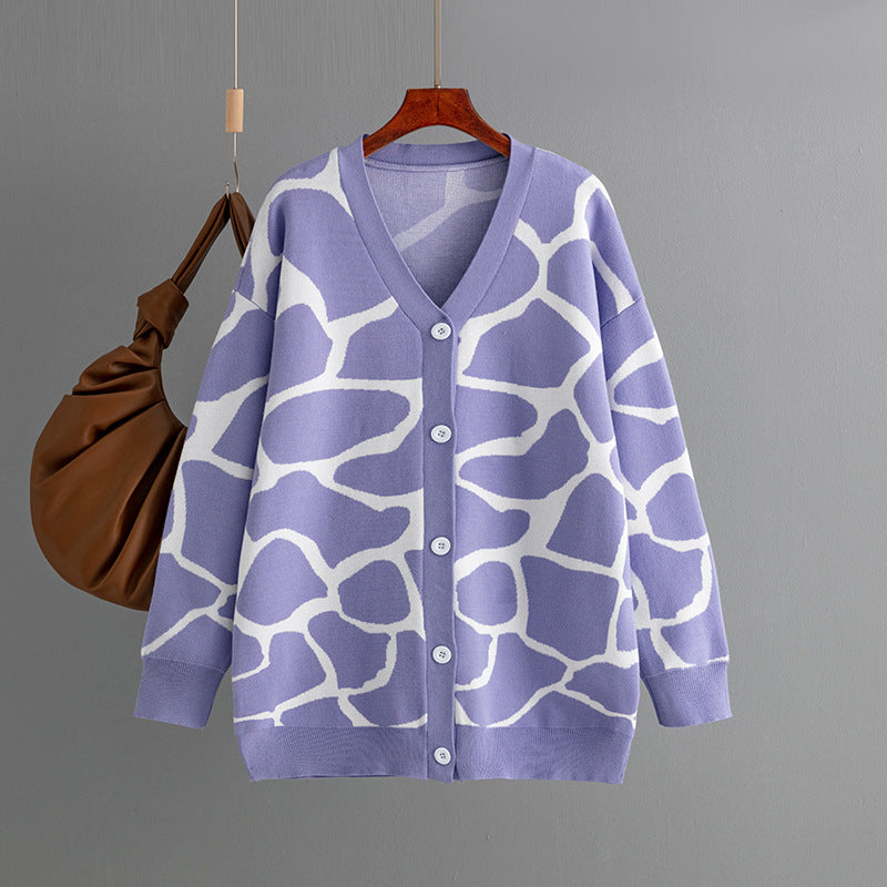 Manteau en tricot à col en V automne/hiver